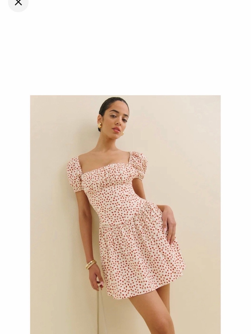 Reformation Marielle mini dress fresa strawberry print square neckPuff Sleeves